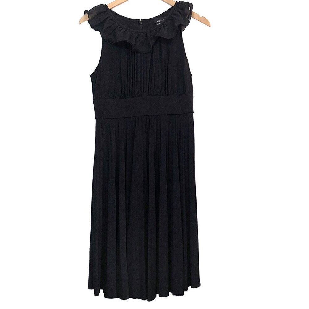 MAX AND CLEO Black Pleated Sleeveless Knee Length Empire Waist Ruffle Dress 6